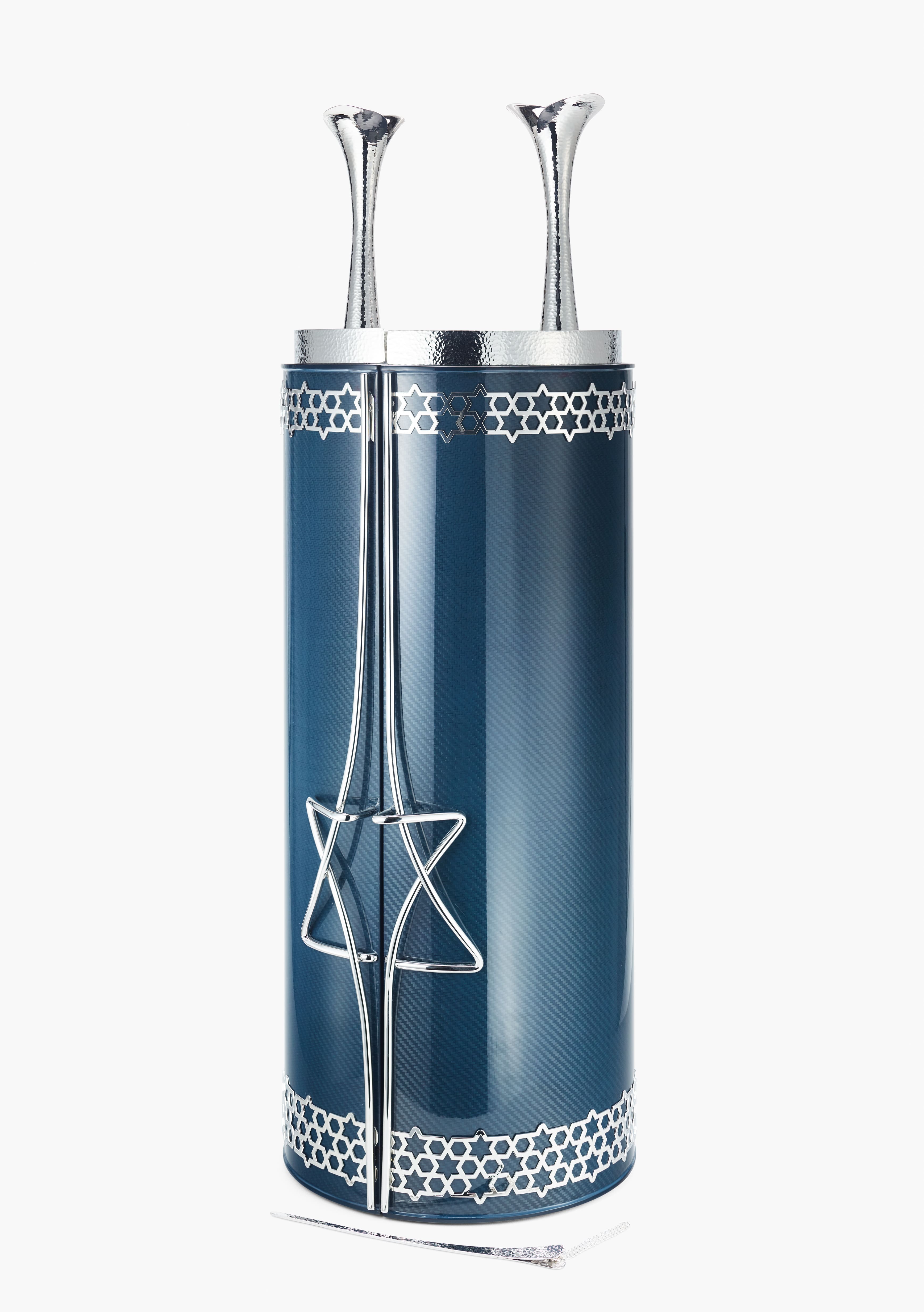 blue carbon fiber torah case with Magen David handles